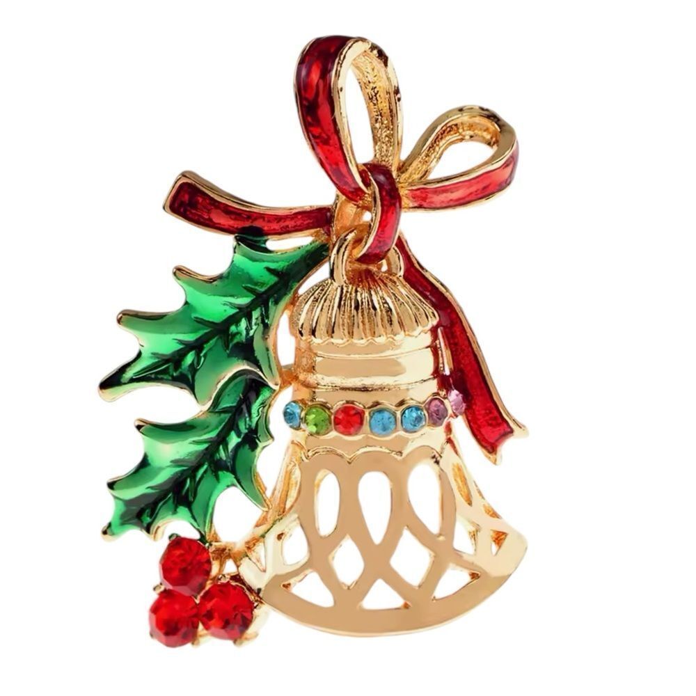 GOLDTONE OPEN CUT CHRISTMAS BELL BROOCH